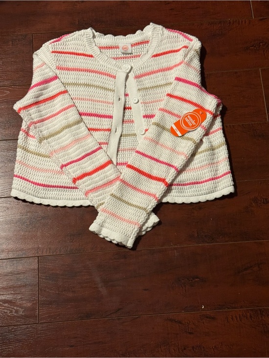 wonder nation Other - wonder nation White Knit Cardigan with Pink & Coral Stripes